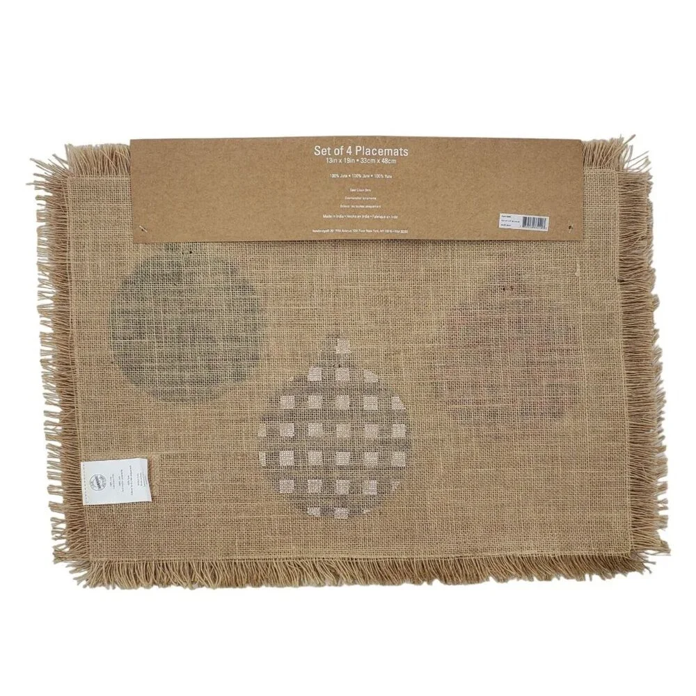 Elrene Farmhouse Holiday‎ Christmas Ornaments Jute Placemat Set of 4 Gingham NEW